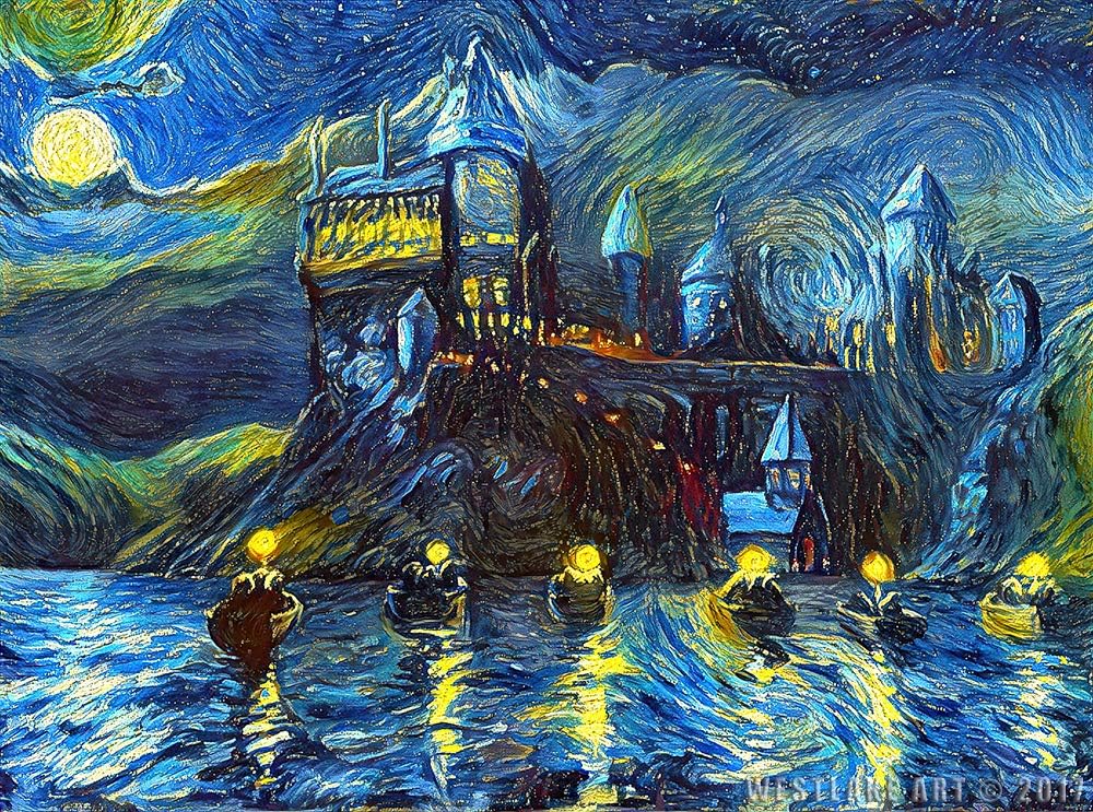 westlake art Starry Night Castle Night Boats Wall Art Print Van Gogh Magical Merchandise Modern Abstract Artwork for Home Room Decor - 24x36 inch Unframed