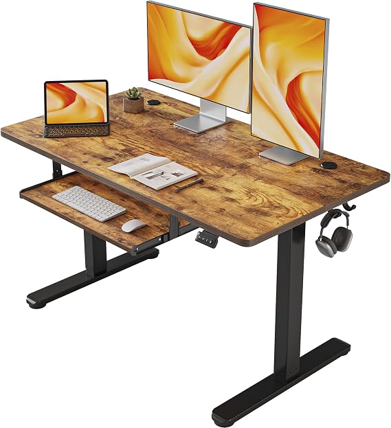 FEZIBO Standing Desk with Keyboard Tray, 48 24 Inches Electric Height Adjustable, Sit Stand Up Desk, Computer Office Desk, Rustic Brown