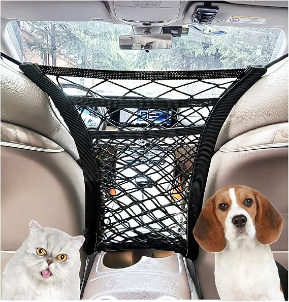 3-Layer Car Mesh Organizer, Seat Back Net Bag, Driver Storage Netting Pouch, Barrier of Backseat Pet Kids, Cargo Tissue Purse Holder(Upgrade Stretch Length)