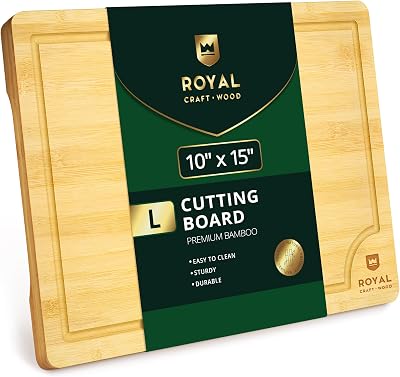 ROYAL CRAFT WOOD Bamboo Cutting Board with Juice Groove - Kitchen Chopping Board for Meat Cheese and Vegetables, Heavy Duty Serving Tray wHandles Large,10 x 15