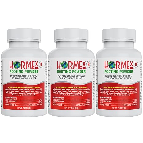 Hormex Rooting Hormone Powder #8 (0.80% IBA) for Semi-Hardwood Plants, Trees & Shrubs High Strength Root Stimulator, Growth Hormone & Root Booster for Woody Cuttings, Cloning, Propagation (3 Pack)