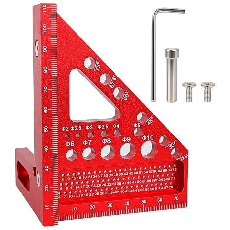 Precision 3D Multi-Angle Measuring Ruler - Aluminum Alloy Square Tool for Woodworking, Carpentry & Engineering Layouts, Red