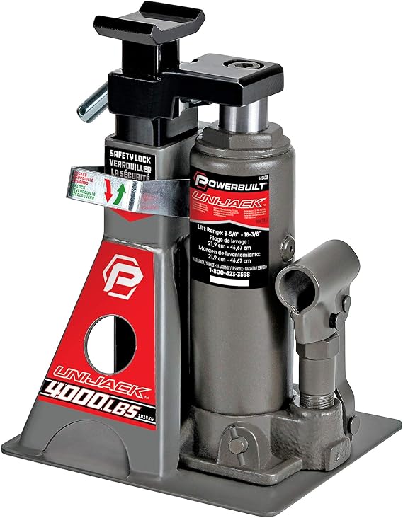 Powerbuilt 2 Ton UniJack Combination Hydraulic Bottle Jack / Jackstand in 1 Unit, Compact, Portable, Wide Base, for Unibody Sedans, CUVs, SUVs, Cars, 620470