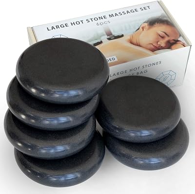 YOMMI Hot Stones for Massage Premium Set Basalt Rocks Spa Professional Essential Kit Relaxing Healing Pain Relief Black Smooth Stone, Storage Pouch Bag Included Large Set 6pcs