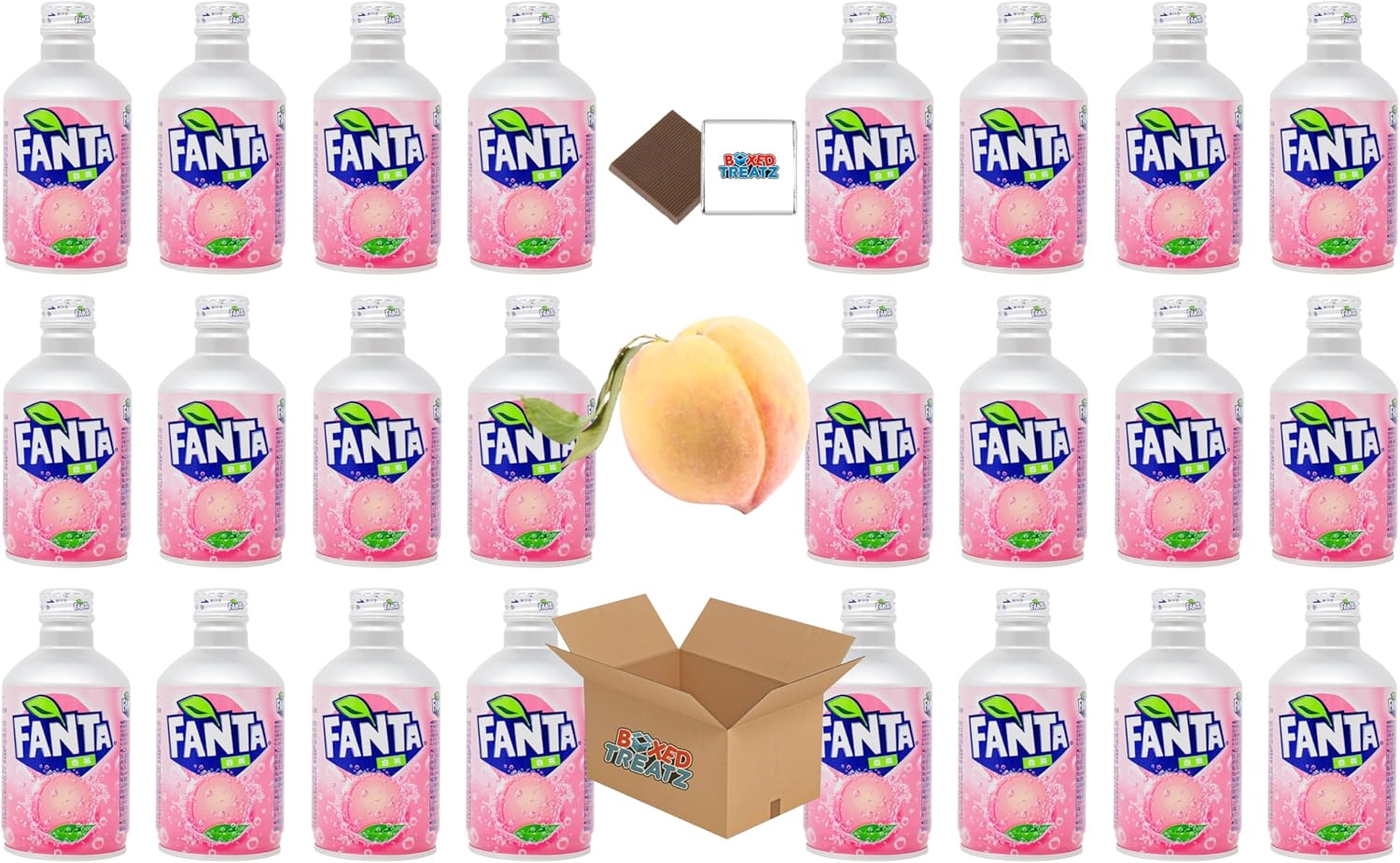 Japanese Metal Bottle - Coke Regular, Fanta Grape & White Peach 24x300ml Lidded Canned Bottles Boxed Treatz