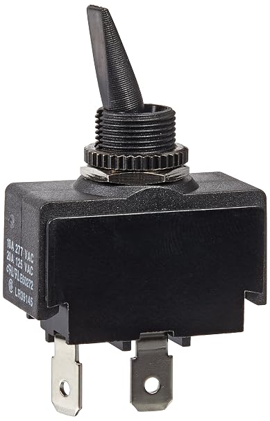 Toggle Switch, Maintained Contact and Single Pole, On Off Circut Function, SPST, Nylon Actuator, 20/10 amps at 125/250 VAC, Screw Connection