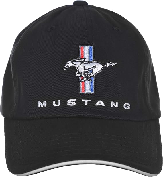 Checkered Flag Men's Ford Mustang Cap Tri-Bar Pony Logo Adjustable Black Hat