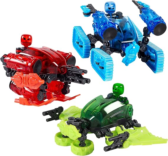 Zing Klikbot Megabots – Pack of Three – Green, Blue and Red - Toy Figures with Unique Accessories – for Kids 8+ | Transformable Robots with 2 Different Forms Each, Green, Blue & Red, Free Stikbot Studio App, Collectible Movie Maker Toy
