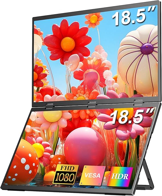 COOLHOOD 18.5 Inch Portable Monitor for Laptop, 1080P FHD 100Hz 125% sRGB USB-C HDMI Travel Monitor for Laptop Mac PC, Portable Screen with Smart Cover, VESA Compatible