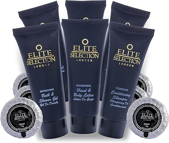 Nourishing Conditioning Shampoo Anti-Dandruff Shampoo + Refreshing Bath & Shower Gel + Nourishing Hand & Body Lotion 30ml Tubes + 15g Travel Mini Soap. 4 in 1 Set. Pack of 300 (75 Each) - Elite