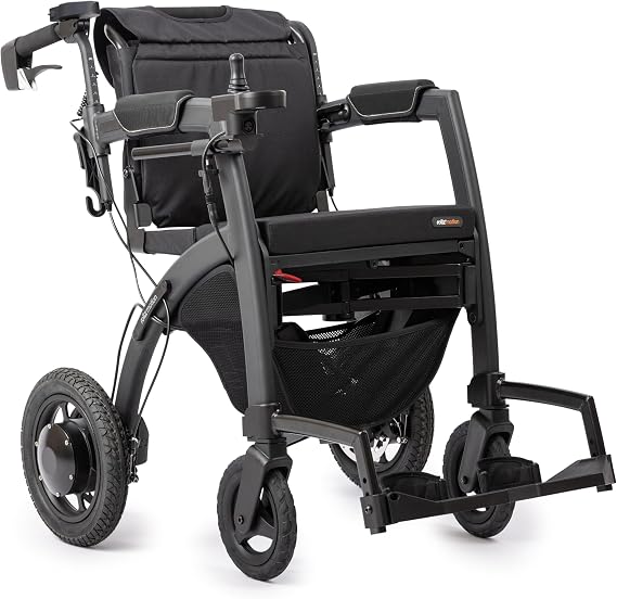 Rollz Motion Electric, Lightweight 3 in 1 Walker Electric Wheelchair, Rollator, Transport Chair, Foldable Mobility Solution, 220 lbs Capacity, Matt Black