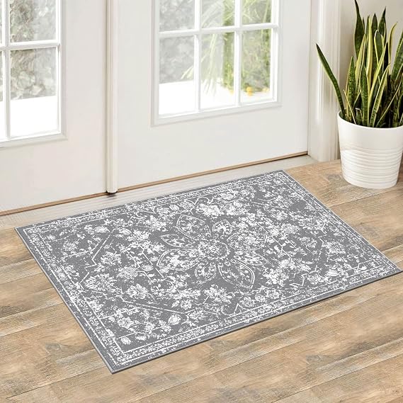 Pauwer Washable Entryway Rug 2x3, Non Slip Door Mat Small Area Rug, Gray