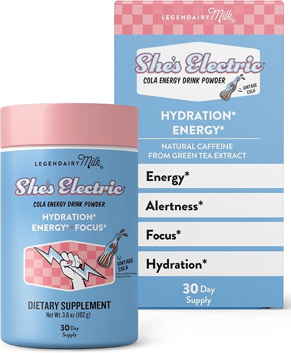 Legendairy Milk Shes Electric Cola Flavor, Energy Powder Clean Energy Hydration Powder - Sugar Free - Calorie Free - Vitamin B6 & Vitamin B12 - Green Tea Extract - Beverage, Drink Mix