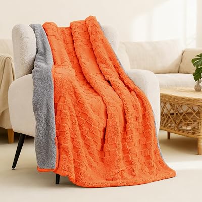 Heated Blanket, 50x60 Inch Electric Blanket, Throw Blanket with 6 Heat Settings and 1-4H Auto Off Timer, Machine Washable, Soft Flannel Fleece for Couches, Beds Office Orange
