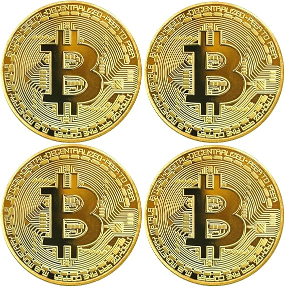 Bitcoin Madeni Hatıra Parası, BTC Altın Rengi Hediye Sikke Para, Kutulu Koleksiyon Parası (4 ADET)