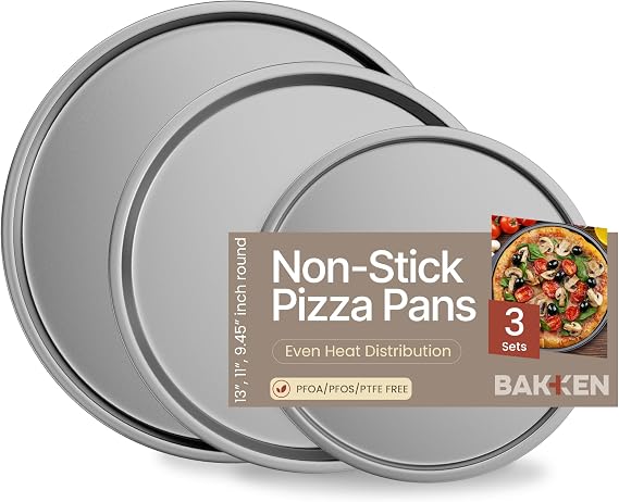 Bakken- Swiss Pizza Tray Set 3-Piece Gray Ceramic Coating, Non-Stick, Round Steel Pizza Pans - Dishwasher Safe, Premium Bakeware for Home Cooking Heatly coating