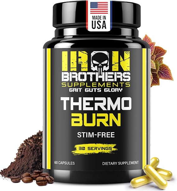 Iron Brothers Stimulant Free Fat Burner | Non Stim Thermogenic Metabolism Booster for Weight Loss | Caffeine Free Diet Pills with Acetyl L-Carnitine, Grains of Paradise & Forskolin | 60 Capsules