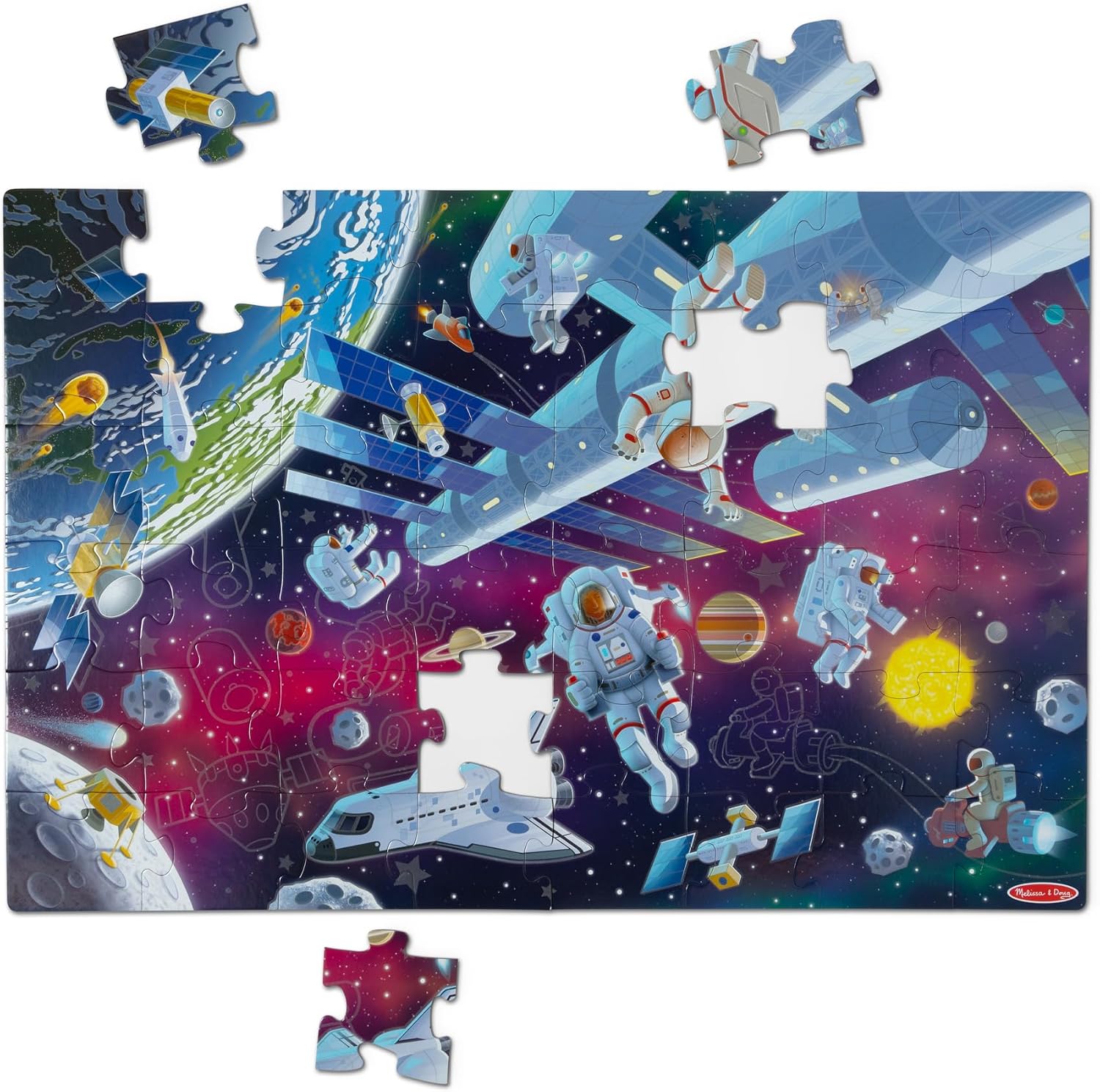 Melissa & Doug Outer Space Glow-in-The-Dark Cardboard Jigsaw Floor Puzzle – 48 Pieces, for Boys and Girls 3 FSC-Certified Materials