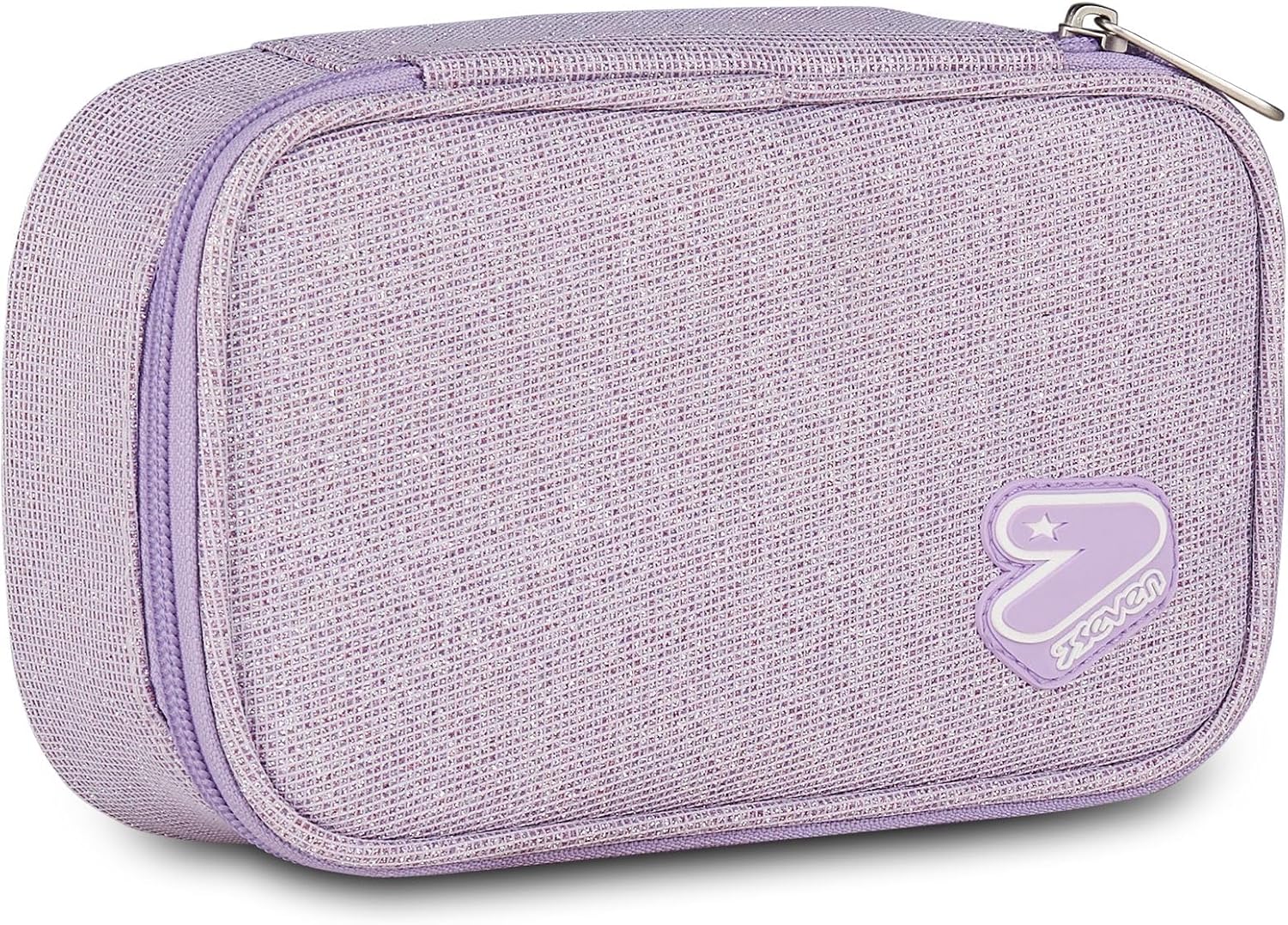 Seven School Bag Round Plus Big Tech Shiny, Lilac, Inner Pocket with Zip and Elastic Loop for Pen Holder, Middle and High School, Girl