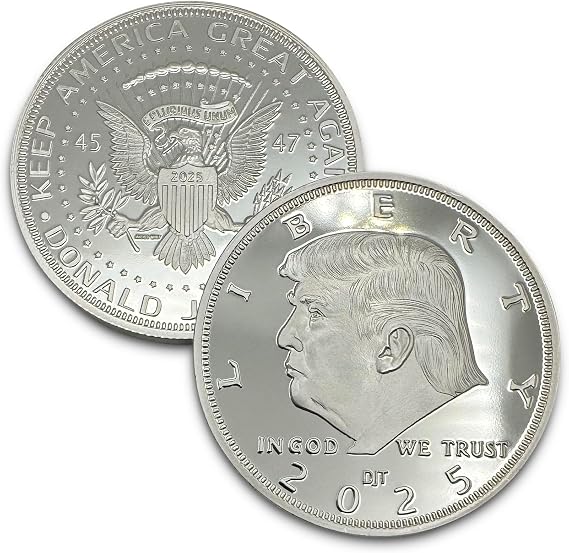 President Donald J. Trump 2025 Silver American Eagle Challenge Coin with Certificate of Authenticity, Oval Office, Trump Coin Collectors Souvenir, Silver Plated, 38mm x 2mm in Protective case