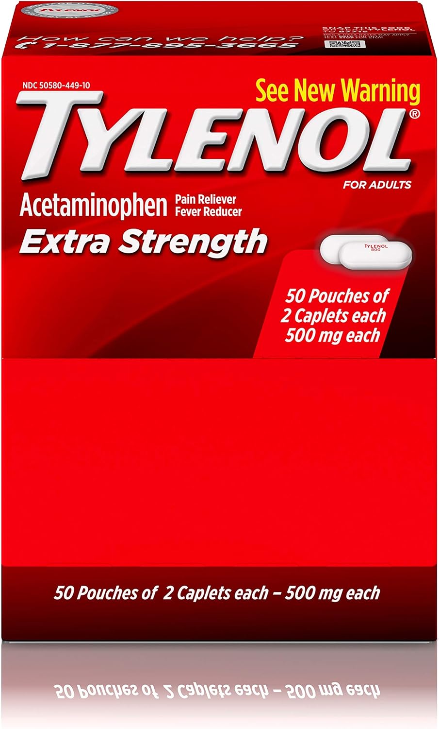 Tylenol Tylenol Extra Strength Caplets, Pain Reliever Fever Reducer 1 Count 50 Packets of 2 Capsules, 1 Count Pack of 36