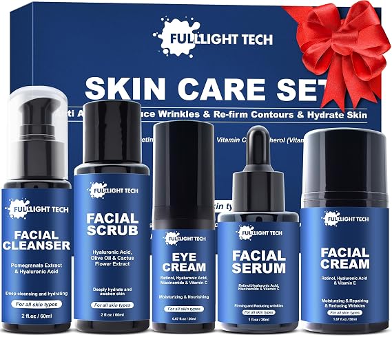 Men's Skin Care Gift Set, 5-Piece Retinol & Hyaluronic Acid Facial Kit | Complete Daily Routine to Cleanse, Hydrate, Firm & Improve Skin Texture, Christmas & Birthday Gifts for Men, Dad & Husband