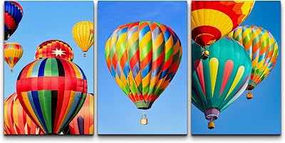 wall26 Canvas Print Wall Art Neon Hot Air Balloons Float in The Sky Geometric Skylines Photography Realism Decorative Elements Scenic RelaxCalm Ultra for Living Room, Bedroom, Office - 16x24x3
