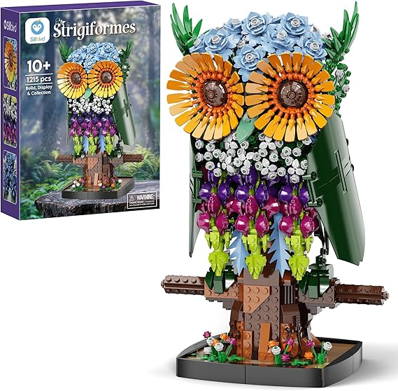 Sillbird Flower Owl Building Set for Adults Creative Gifts for Mom Wife Women Girlfriend Teens, Buildable Floral Animal Model Kit for Home Decor or Office Display (1215 Pcs)