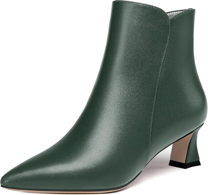 AMBELIGHT Womens Solid Office Matte Zip Pointed Toe Cold Weather Kitten Low Heel Ankle High Boots 2 Inch