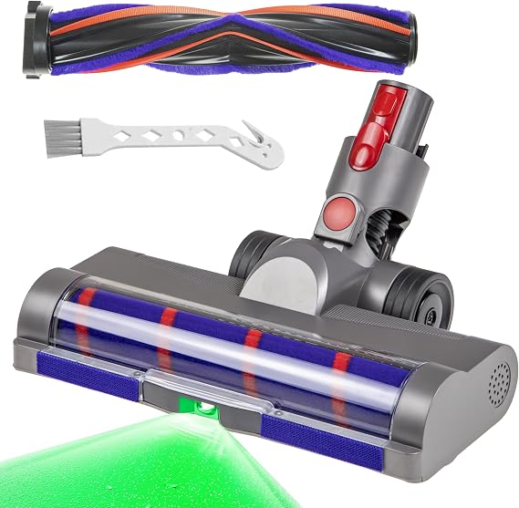 Brush Head Compatible with Dyson V7 V8 V10 V11 V15 Vacuum Cleaner Motorhead with LED Headlights, V shape Turbo Bristle Roller and Soft Roller Brush