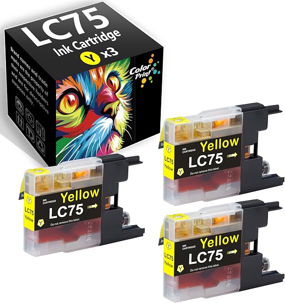 Compatible Brother LC75 Yellow Ink Cartridge, 3-Pack