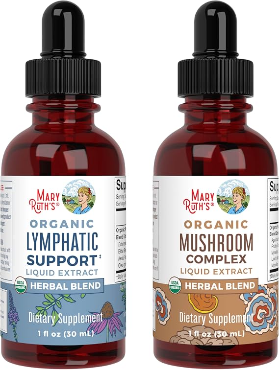 MARYRUTH'S Lymphatic Support Drops & Organic Mushroom Complex | USDA Organic, Clean Label Project Verified | Vegan, Non-GMO, Sugar-Free | Immune Support, Focus & Overall Health