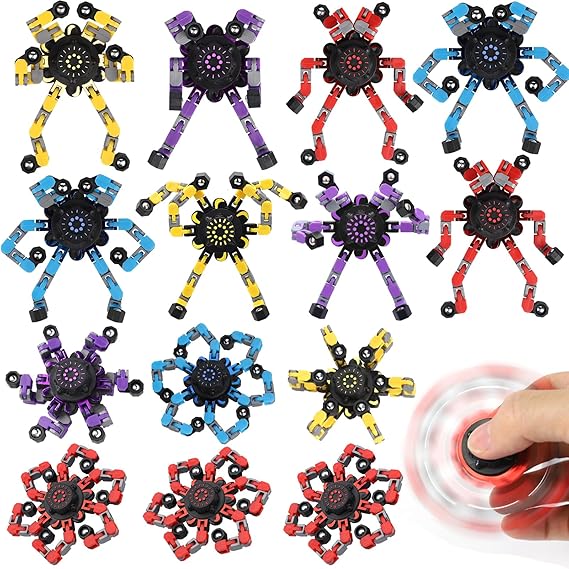 8PCS Transformable Fidget Spinner Toy for Kids Adults, Deformation Robot Chain Spinner Fingertip Gyro Toys for Boys Girls, Stress Relief Sensory Toys for Goodie Bag Fillers Kids Travel