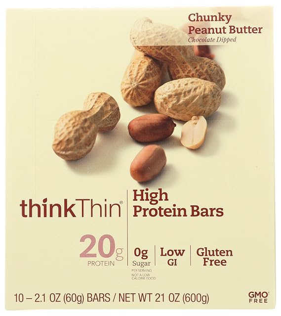 Thinkthin, Bar High Protein Chunky Peanut Butter Box, 2.1 Ounce, 10 Pack