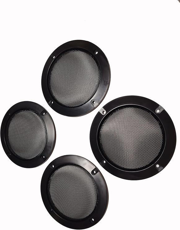 4 Inch Car Audio Speaker Cover Mesh Subwoofer Grill Horn Guard Decorative Circle Grille Protector Black 4 pcs Metal Glossy