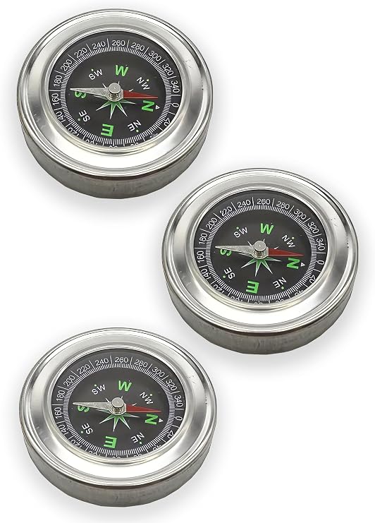 Pusula - Metal Gövdeli Profesyonel 60mm Taşınabilir El Pusulası – Dayanıklı Çelik Kasa, Yuvarlak Cep Pusulası 3 Adet