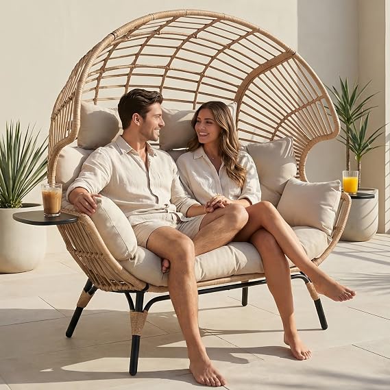 Oversized Double Egg Chair with Cup Holder Outdoor Indoor