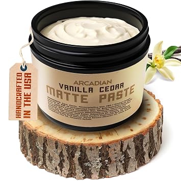 Arcadian Grooming Vanilla Cedar Matte Paste Mens Hair Styling Cream Heavy Hold Vegan Cruelty Free, 4oz