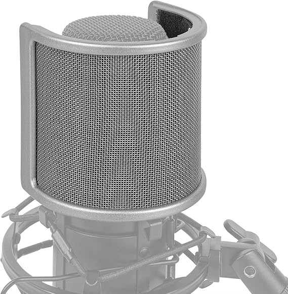 Geekria for Creators Mic Metal Pop Filter, Windscreen Cover with Metal Mesh and Foam Filter, Antipop Mask Compatible with Audio-Technica AT2020, FIFINE K669B, Rode NT-USB (Size S/Silver)