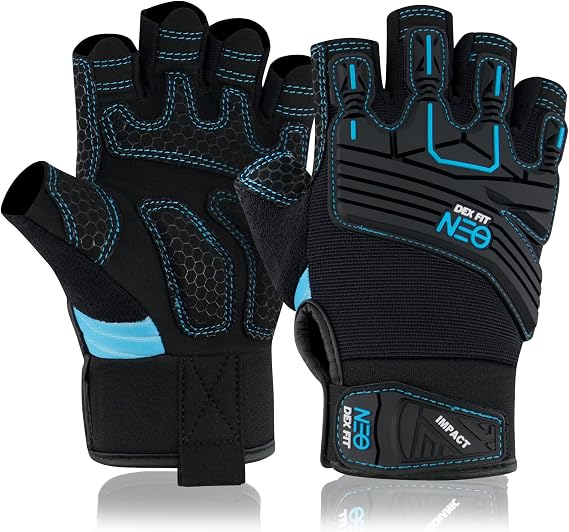 DEX FIT MG310G Fingerless Impact Resistant Gloves, Durable, Shock Absorbing, Firm Grip, Comfort Fit, Touchscreen Compatible, Washable; Black L (9) 1 Pair