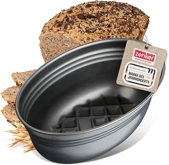 Zenker Bread tin oval black metallic bread baking tin with ceramic-reinforced non-stick coating cake mould made of high-quality sheet steel baking mould for bread (colour: Black) Quantity: 1 piece.