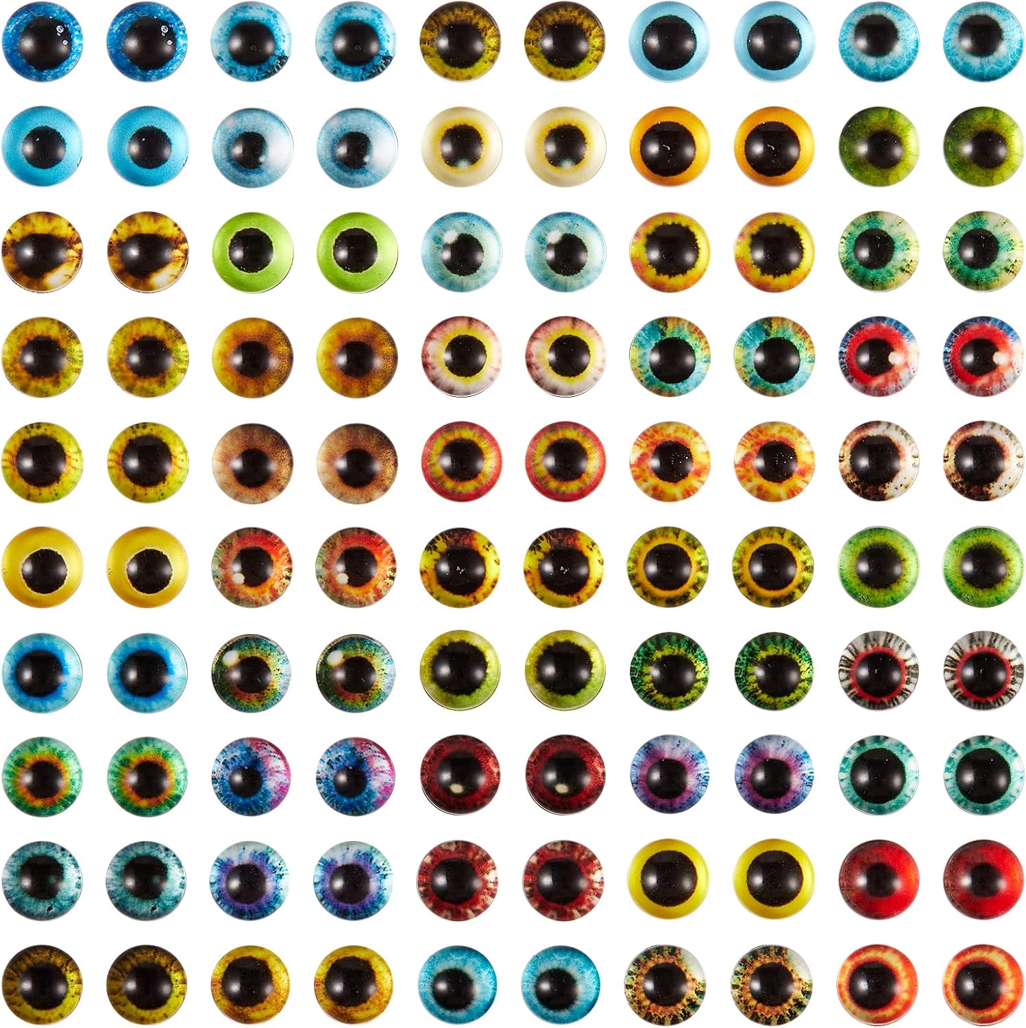 Ornaland 100 Pcs 6mm Glass Eyes Cabochons Mixed Style Flatback Dome Cabochons Cat Eyes Doll Eye Cameo Pendants for Jewelry Making