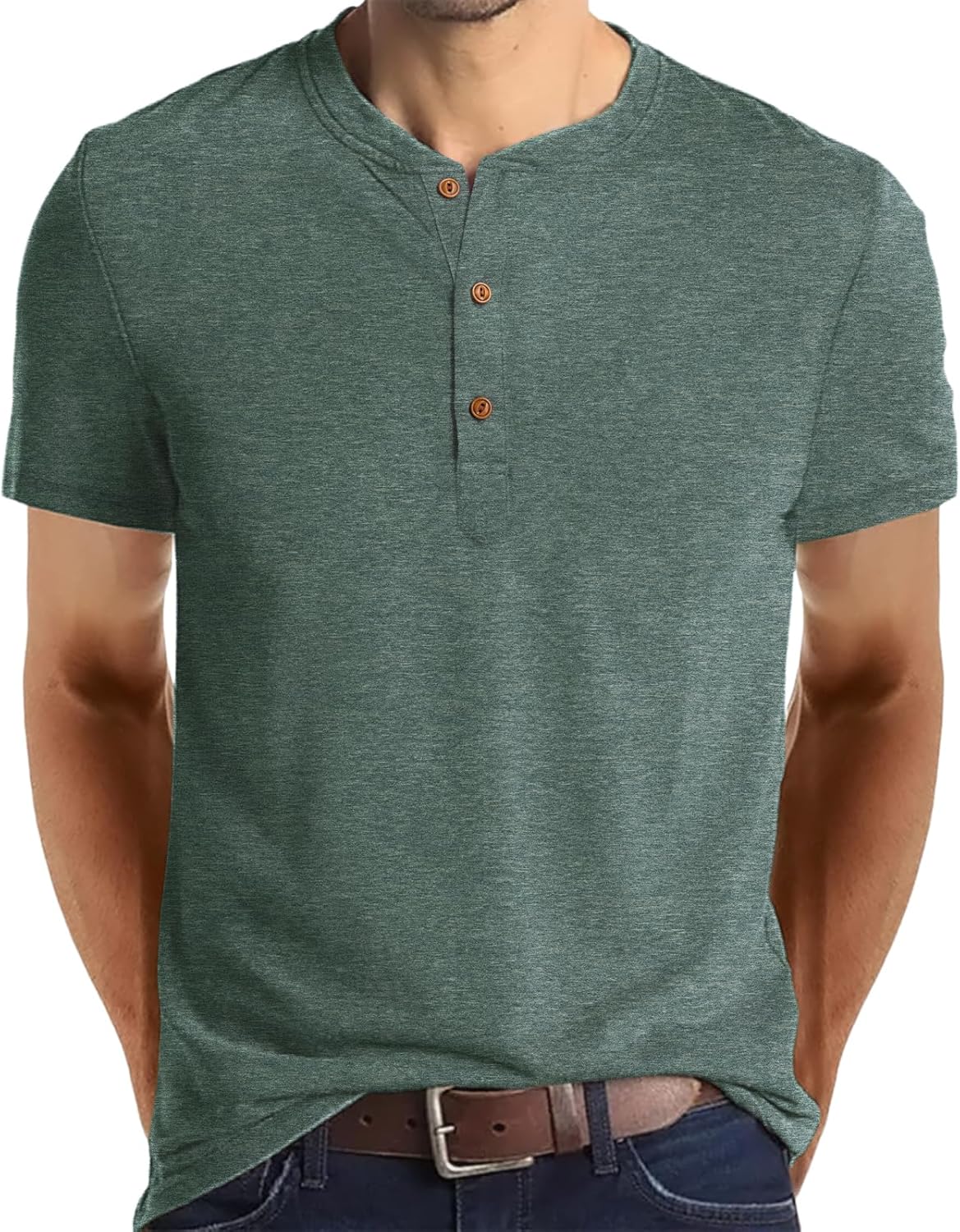 Aimeilgot Mens Henley Shirts Short Sleeve Casual Washed Retro T-Shirts Slim Fit Soft Cotton Classic Summer Basic Tees