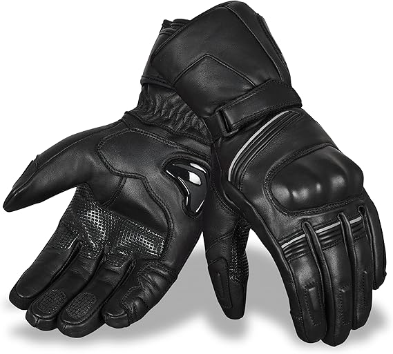 Premium Leather Winter Motorbike Gloves Waterproof Winter Motorcycle Gloves Windproof Touch Screen Warm Gloves Hard Knuckle