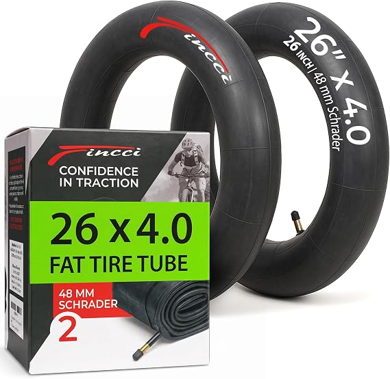 26 x 4.0 Fat Tire Inner Tubes Schrader 48mm - Butyl Fat Bike Tube 2 Pack | Butyl Rubber Bicycle Tubes 26 inch, Spare Inner Tube for Electric, Snow and Fat Bike Bikes, Camaras de Aire para Bicicleta