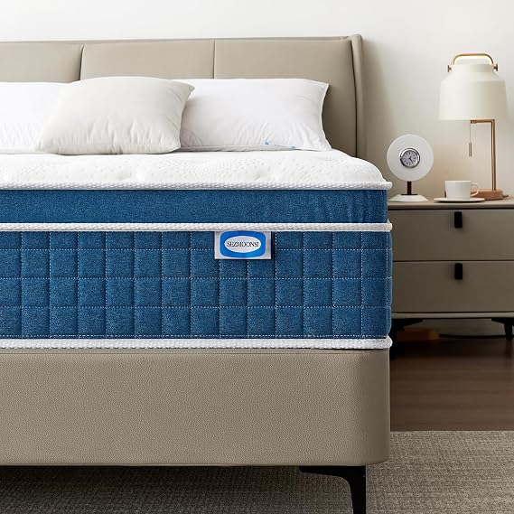 SEZMOONSI King Size Mattress 10.6 Inch, 5FT Medium Firm Memory Foam Mattress Kingsize, Hybrid Individually Pocket Sprung, King Bed Mattresses for Back Pain Relief,150x200x27cm