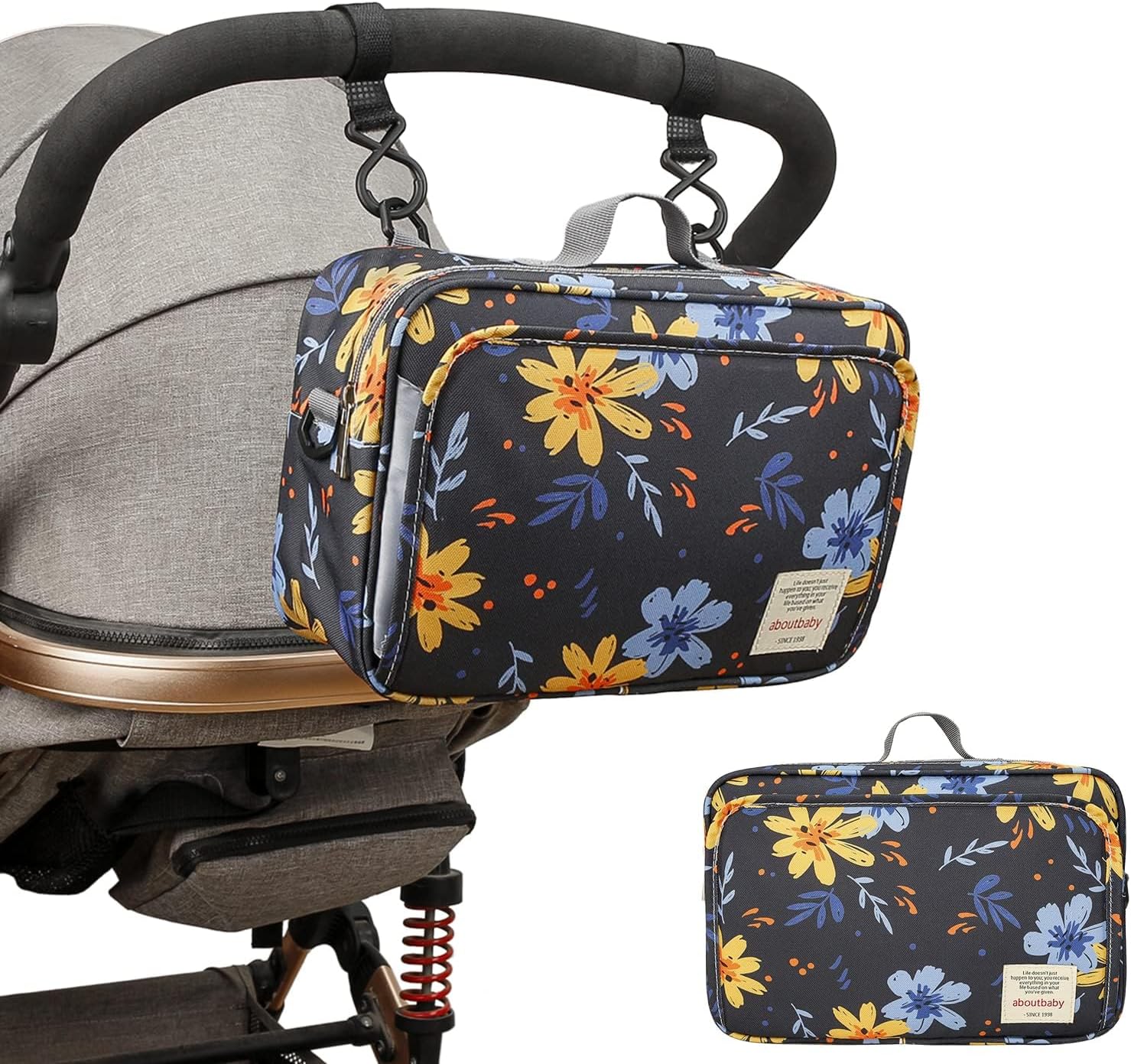 Baby Nappy Bag Small Portables Stroller Storage Bag Waterproof Hanging Diaper Bag for Baby Going Out（Yellow Flower）