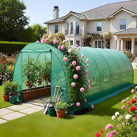 BIRCHTREE plenty-galvanized polytunnel greenhouse with stainless steel frame, 6 sections, 6m x 3m x 2m