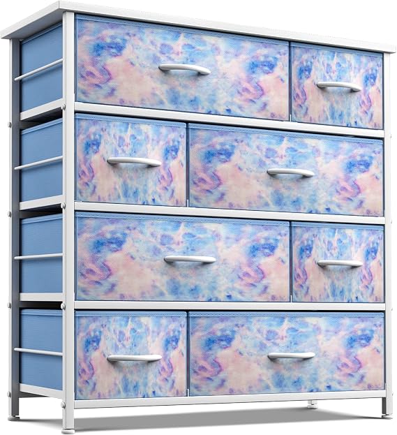 Sorbus Dresser with 8 Drawers - Furniture Storage Chest for Kids, Teens, Bedroom, Nursery, Playroom, Clothes, Toys - Steel Frame, Wood Top, Fabric Bins (Pastel Tye-die)