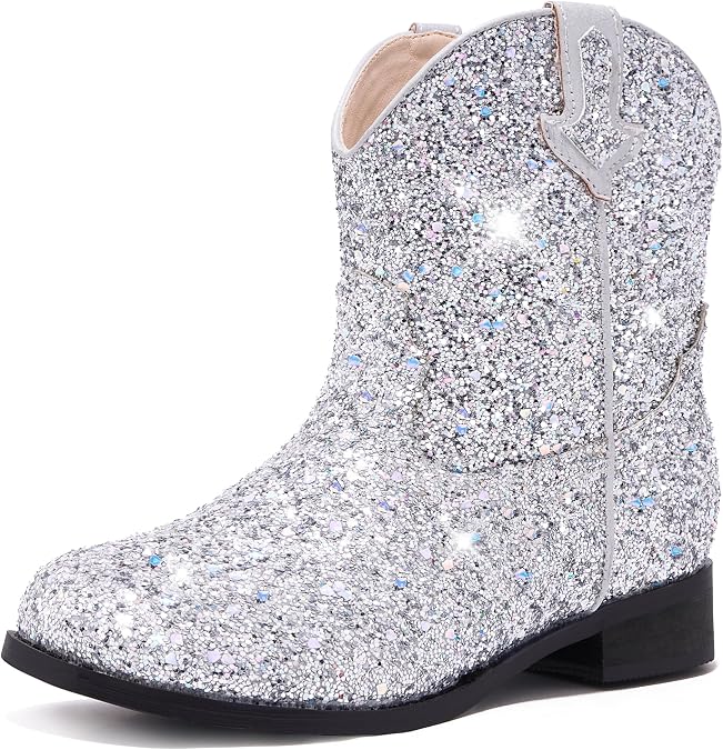 Motasha Toddler Girls Cowgirl Boots Glitter Toddler Cowboy Boot Ankle Girls Boots Little Kids Horse Riding Shoes Party Birthday